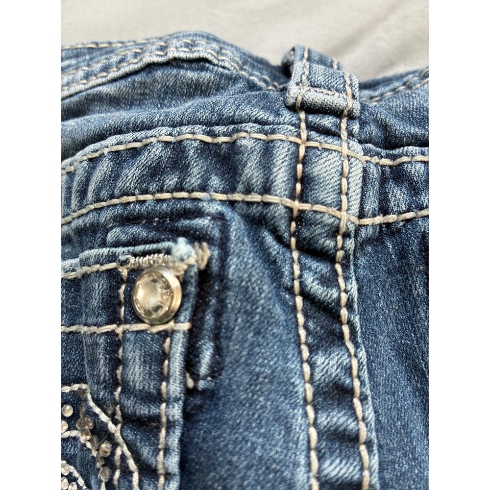 Miss Me Girls Denim Cuffed Capri Jean SZ 12 Sequin Embellished Y2K - Picture 8 of 13